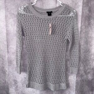Ann Taylor Womens XXSP (fits S) Knit Sweater Petite Silver Metallic Minimalist
